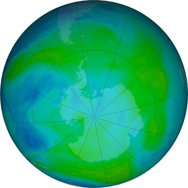 Antarctic ozone map for 22 January 2017